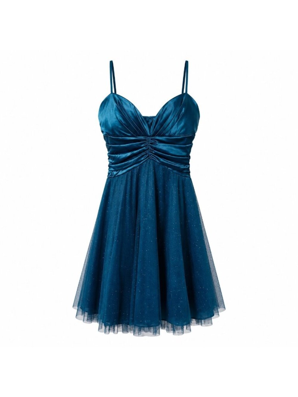 XOXO - Junior's y2k Satin Sweetheart Glitter Tulle Fit and Flare Dress - Sz M -